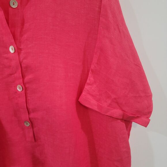 Color Di Capri Womens Linen Shirt Dress One Size Italy Pink Popover Lagenlook - Picture 4 of 8